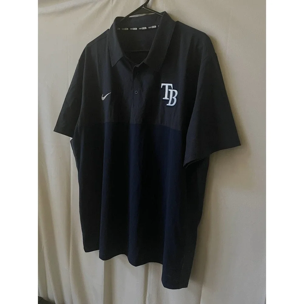 Nike Tampa Bay Rays Baseball Men's Polo Shirt Blue Gray Size XXL